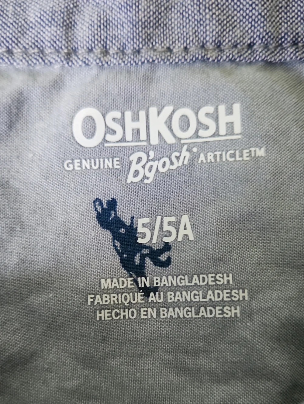 OshKosh B'gosh Light Blue Button-Down Shirt with Navy Dinosaur Embroidery Size 5